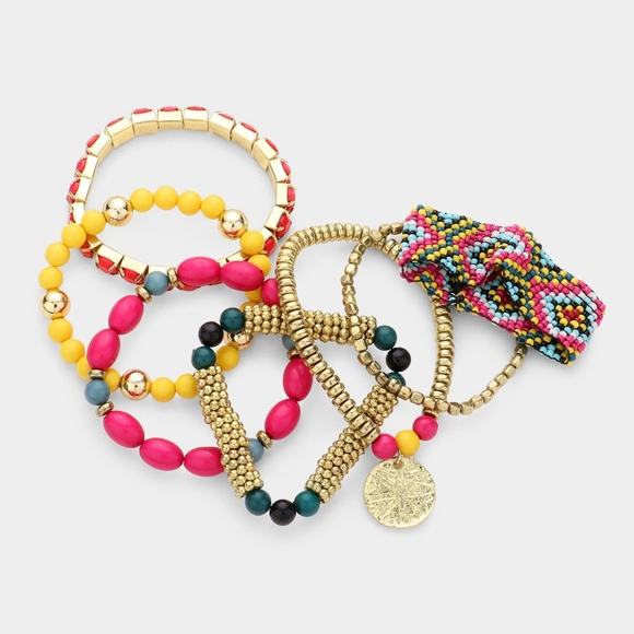 Multicolored Beaded 7 PC Stretch Layered Bracelets - Picture 4 of 5